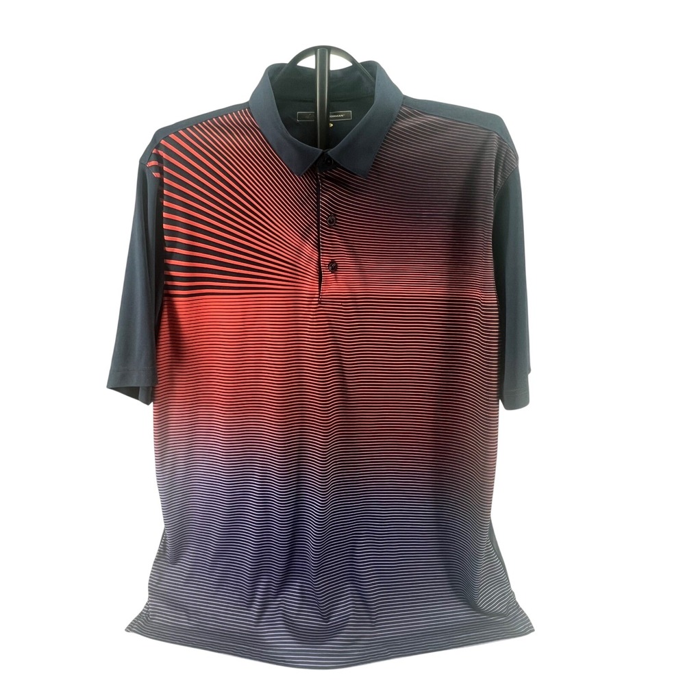 Greg Norman Polo Play Dry Striped Navy Red Pink  XL Mens  Performance Golf Shirt